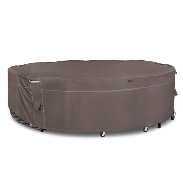 Classic Accessories Ravenna 128 in. Dia x 30 in. H Dark Taupe Water-Resistant General Purpose and Conversation Set Cover