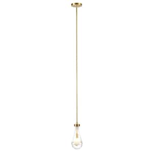 Twyla 1-Light Brushed Brass Pendant Light with Glass Shade