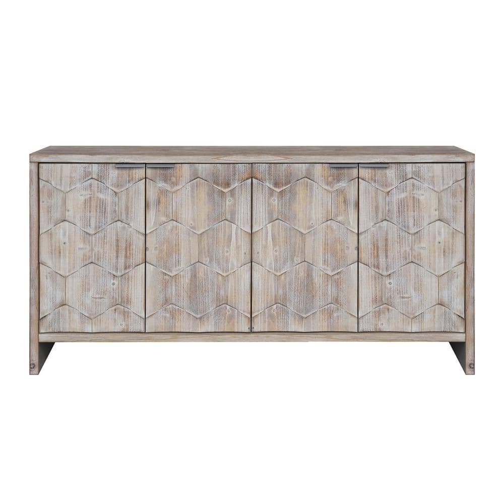 60.00 in. W x 16.00 in. D x 32.00 in. H Gray Linen Cabinet Sideboard with 4