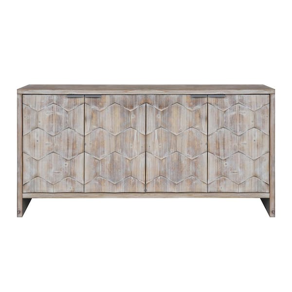 Unbranded 60.00 in. W x 16.00 in. D x 32.00 in. H Gray Linen Cabinet Sideboard with 4-Doors and Adjustable Shelves