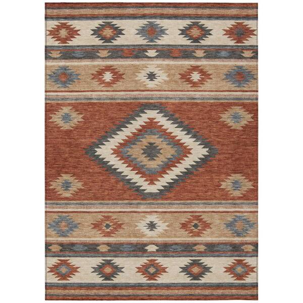 Chantille Machine Washable Indoor/Outdoor Abstract ACN3127 Rust 3 ft. x 5 ft. Area Rug