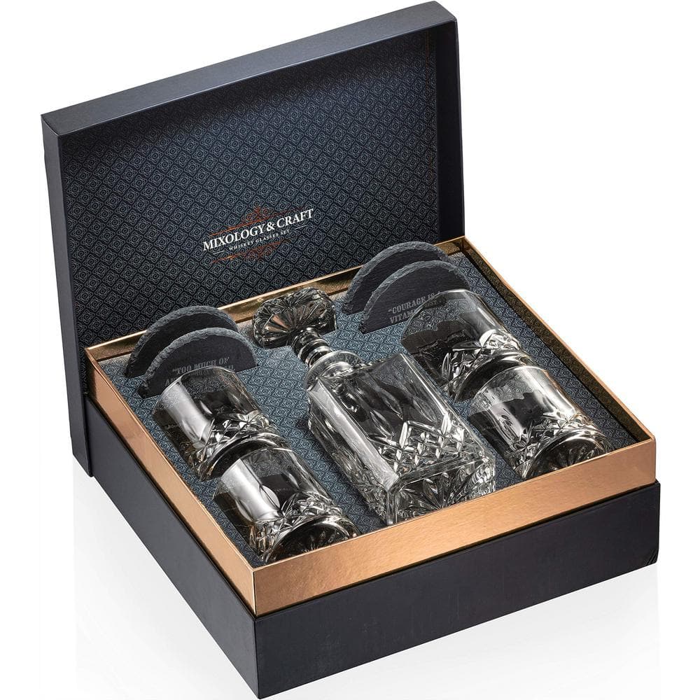 5-Piece Clear Glass Bar Set-Crystal Whiskey 25 oz. Decanter w/ 10 oz. Diamo
