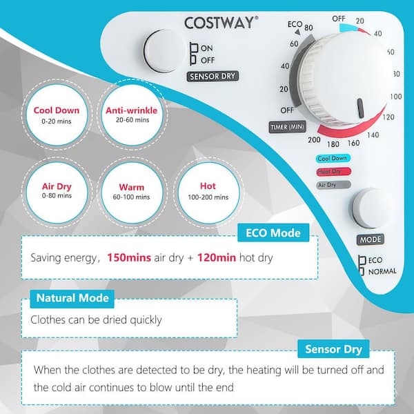Costway 1350W Electric Compact Laundry Dryer 13.2 lbs Clothes Dryer 5 - See Details - White