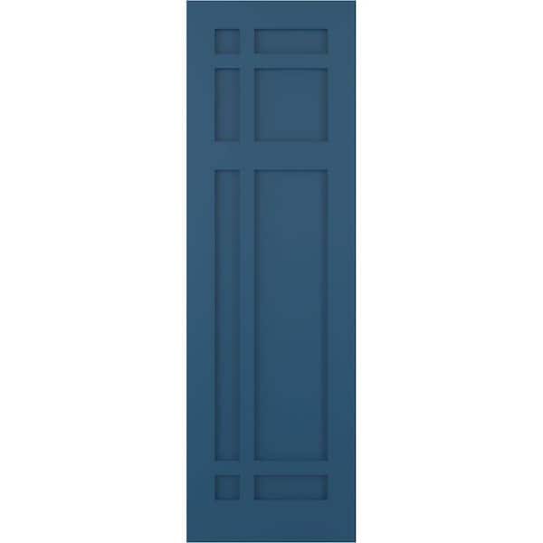 Ekena Millwork 12 in. x 52 in. Flat Panel True Fit PVC San Juan Capistrano Mission Style Fixed Mount Shutters Pair in Sojourn Blue