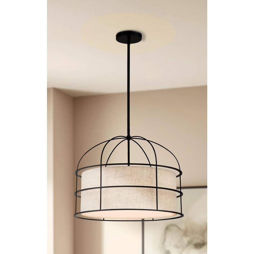 Gateway Park Coal Finish 5-Light Drum Pendant with Oatmeal Linen Shade