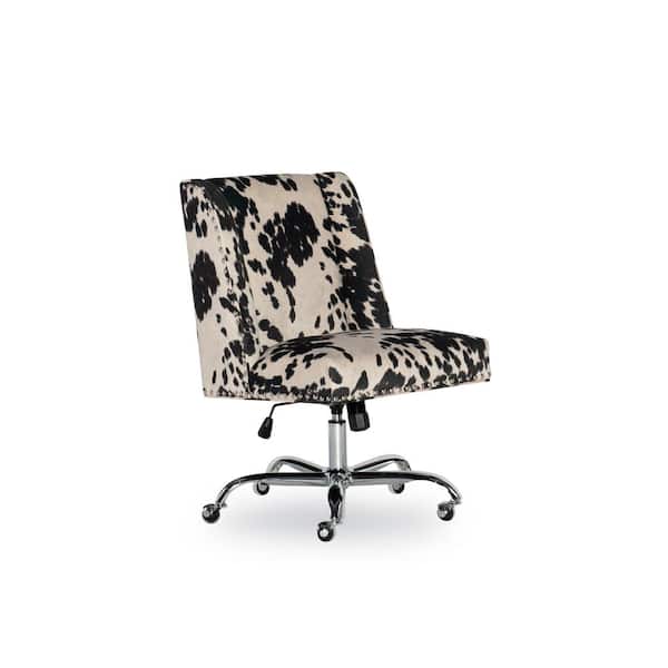 Linon Home Decor Alex Cow Print Fabric Adjustable Height Swivel Office Desk Task Chair in Black with Wheels