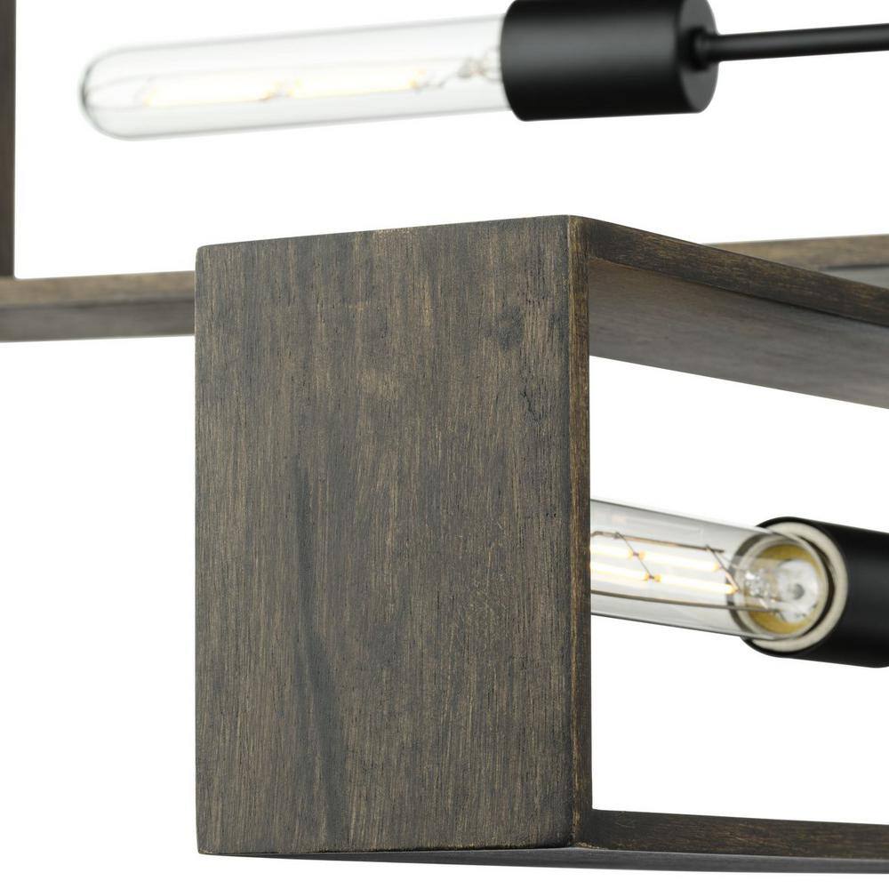 Matte Black and Wood 4-Light Geometric Chandelier