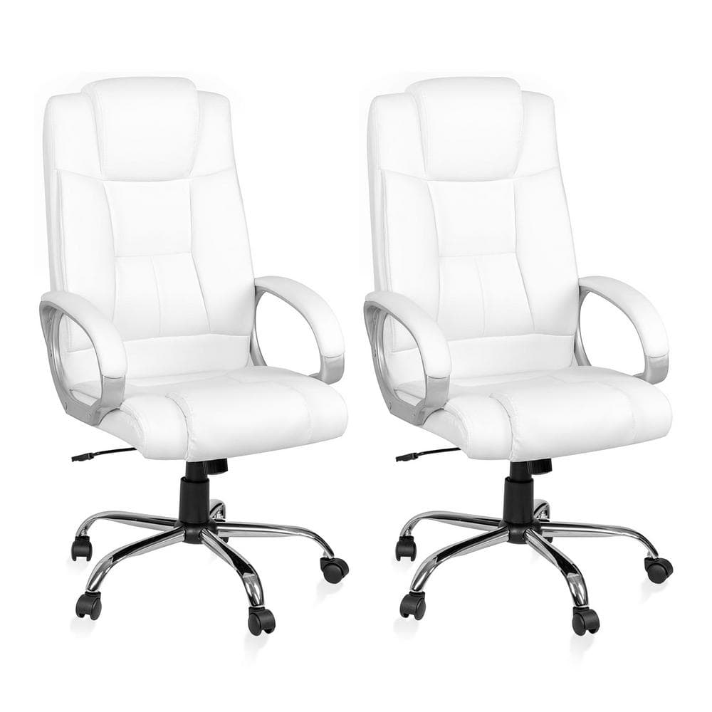 Homestock White High Back Executive Premium Faux Leather Office Chair with Back Support, Armrest and Lumbar Support