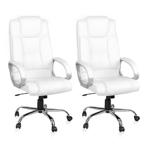 Faux Leather Adjustable Height High Back Executive Office Chair in White Set of 2