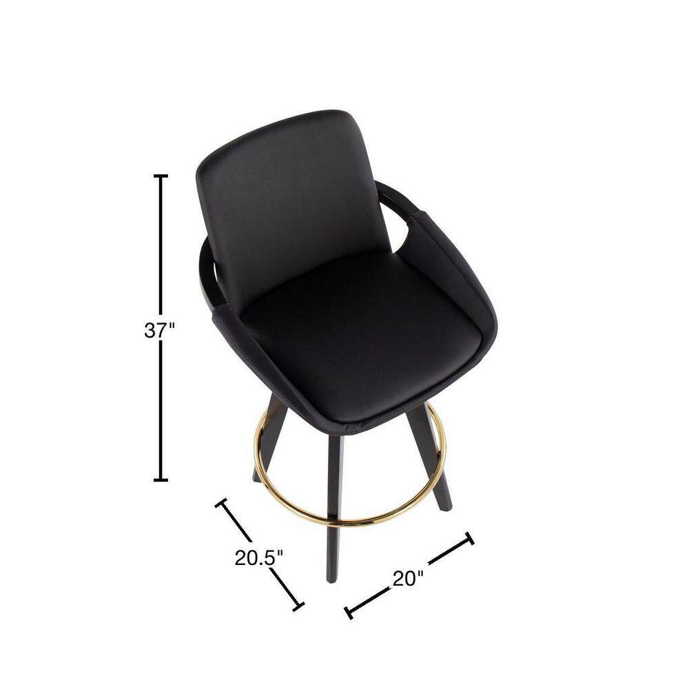 Cosmo Black Faux Leather Swivel Counter Stools with Gold Footrest, Set of 2