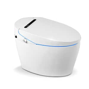 Elongated Smart Toilet Bidet in White with Auto Open, Auto Close Minimalist Heated Seat and Remote, Foot Sensor Flush