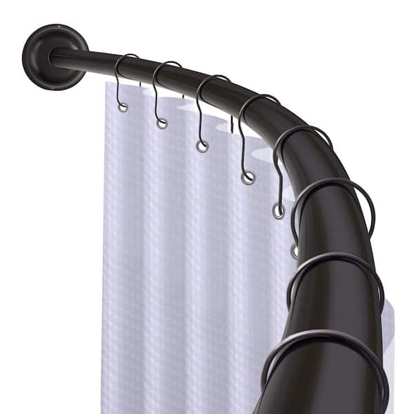 72 in. Rustproof Wall Mounted Single Curved Shower Rod, Aluminum, Adjustable from 45 to 72 in. Wide, Black