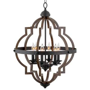 Capistrano 60-Watt 6-Light Textured Black Farmhouse Chandelier with Walnut Style Shade, No Bulb Included