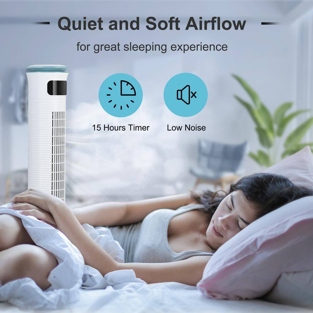 White 43" Bladeless Oscillating Misting Tower Fan with Remote