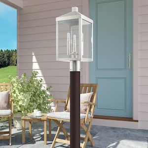 Creekview 19.5 in. 3-Light Brushed Nickel Cast Brass Hardwired Outdoor Rust Resistant Post Light with No Bulbs Included