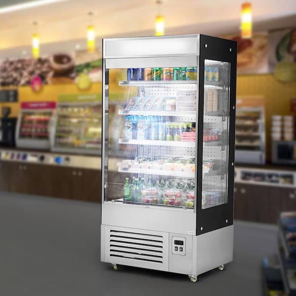 Open Air Merchandiser, 4-Tier Shelving Commercial Refrigerator, Go Display Cooler Refrigerator with Air Curtain, Black