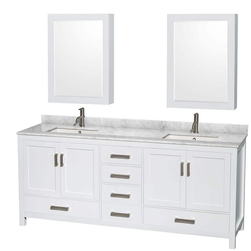 Sheffield 80'' White Double Bathroom Vanity with Marble Top