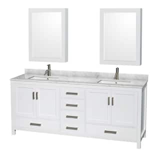 Sheffield 80 in. W x 22 in. D x 35 in. H Double Bath Vanity in White with White Carrara Marble Top and MC Mirrors