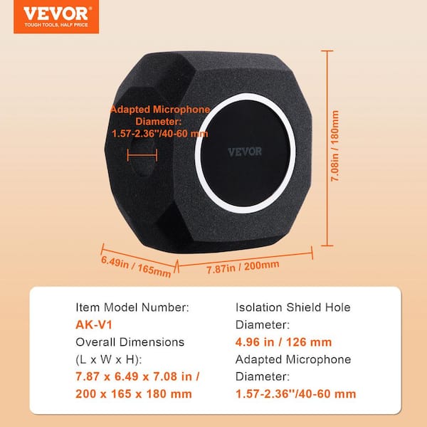 VEVOR Microphone Isolation Ball High-Density Acoustic Foam with Dual-Layered Pop Filter for Microphones Vocal Isolation