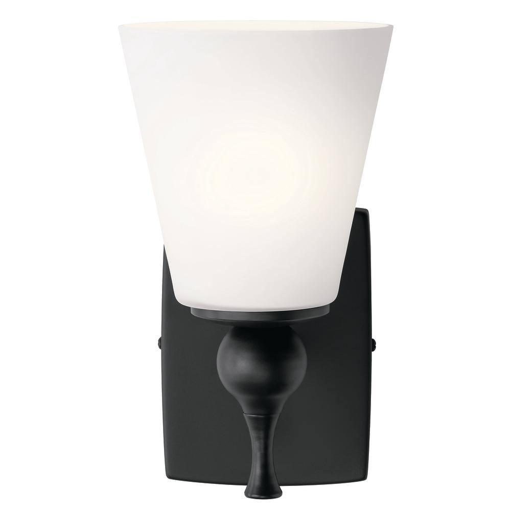 Black Bronze Cylinder Sconce with Satin Etched Glass