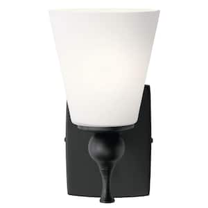 Cosabella 6 in. 1-Light Black Bathroom Indoor Wall Sconce Light with Satin Etched Cased Opal Glass