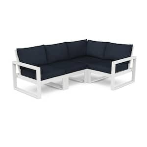 EDGE White 4-Piece Plastic Patio Modular Deep Seating Set with Marine Indigo Cushions