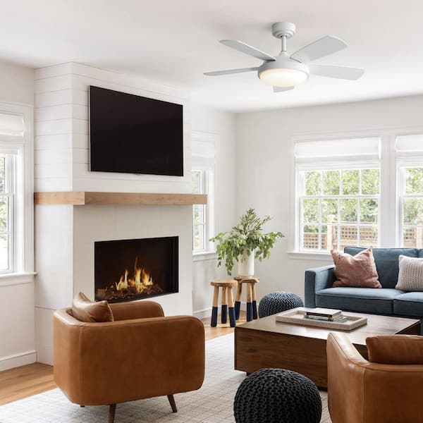 42 in. door White Ceiling Fan with 22W LED Light, Remote Control MDF Blades Reversible DC Motor