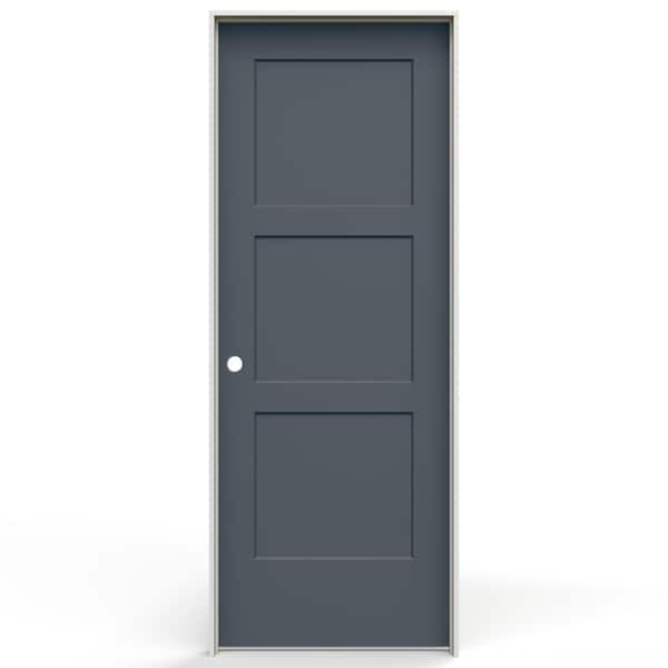 32 in. x 80 in. 3 Panel Birkdale Right-Handed Solid Core Gray Painted Molded Single Prehung Interior Door w/Nickel Hinge