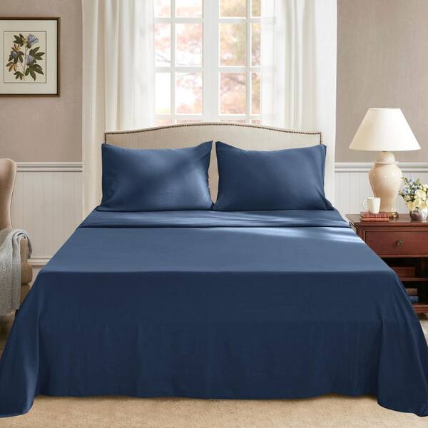 Urbanhut 700 Thread Count Cotton Bedsheets - Full Size Navy Blue 4-Piece Sheet Set, Deep Pocket, Sateen Weave