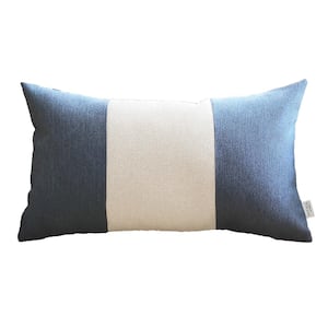 Boho-Chic Handcrafted Jacquard Blue & Ivory 12 in. x 20 in. Lumbar Solid Throw Pillow Cover