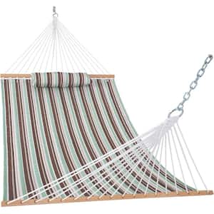 12 ft. Quilted Fabric Hammock with Pillow, Double 2 Person Hammock (Aqua Brown)