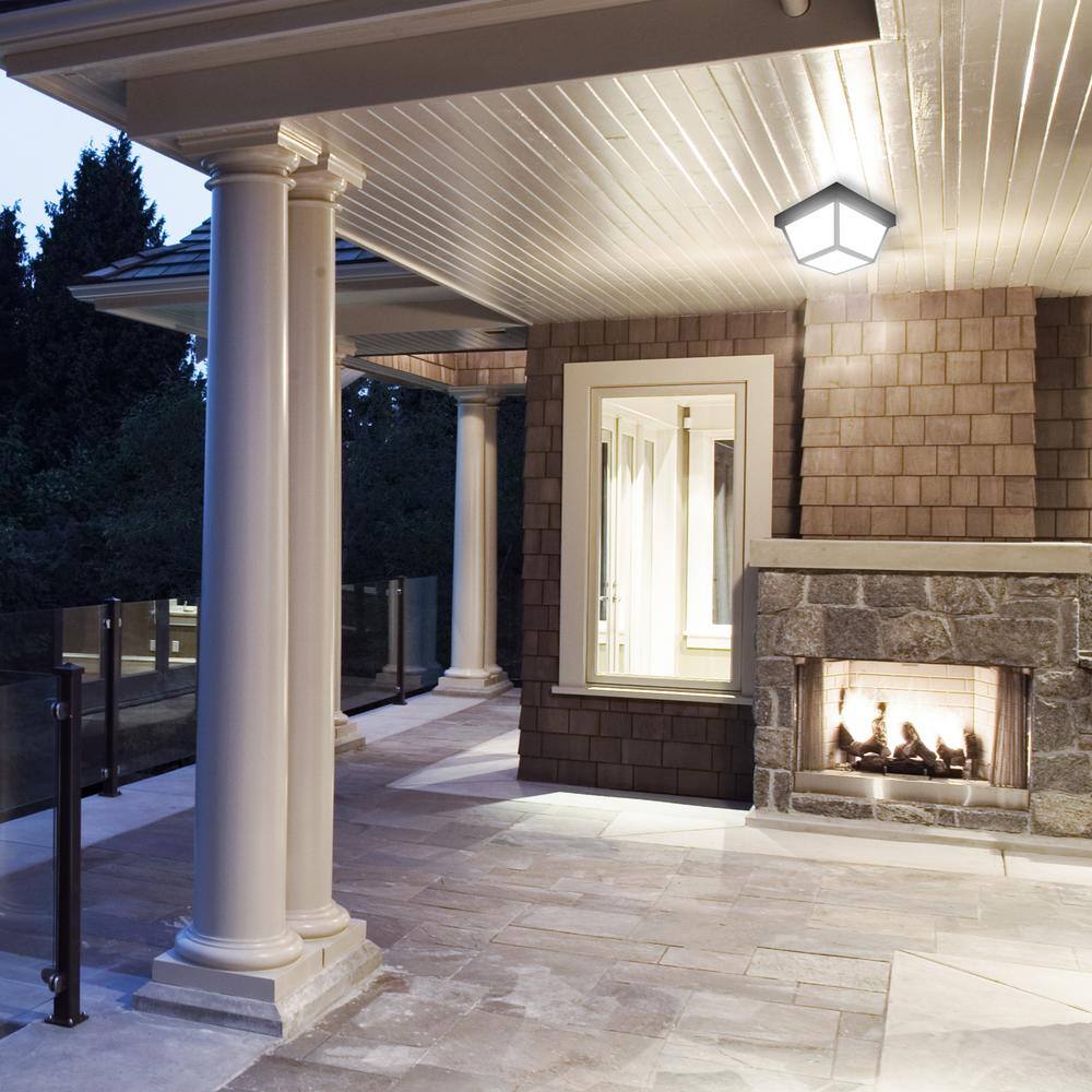 Black Geometric LED Outdoor Ceiling Light with Frosted Glass