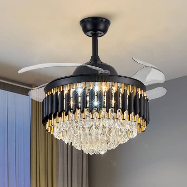 Gold 42" Invisible Ceiling Fans w/ LED 3-Color Light Remote Home Chandelier Lamp 