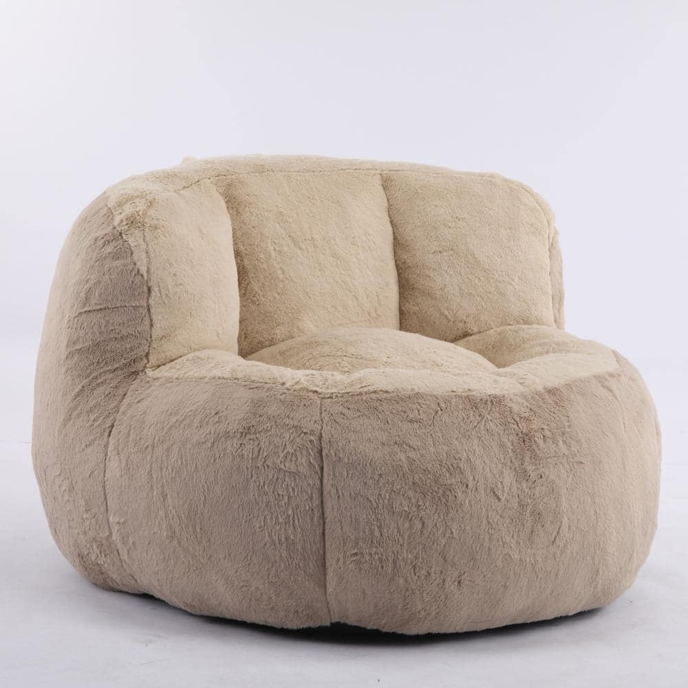 Brown/Camel Faux Fur Large (43 in.) Bean Bag with Shredded Foam Fill, Soft & Cozy Lounger for Living Room