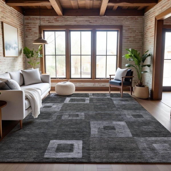 Mayfield Premium Machine Washable Abstract AMF1142 Black 10 ft. x 14 ft. Area Rug