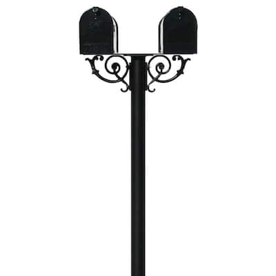 Hanford Twin Post Mounted Non-Locking Mailbox with 2 E1 Mailboxes and Scroll Supports