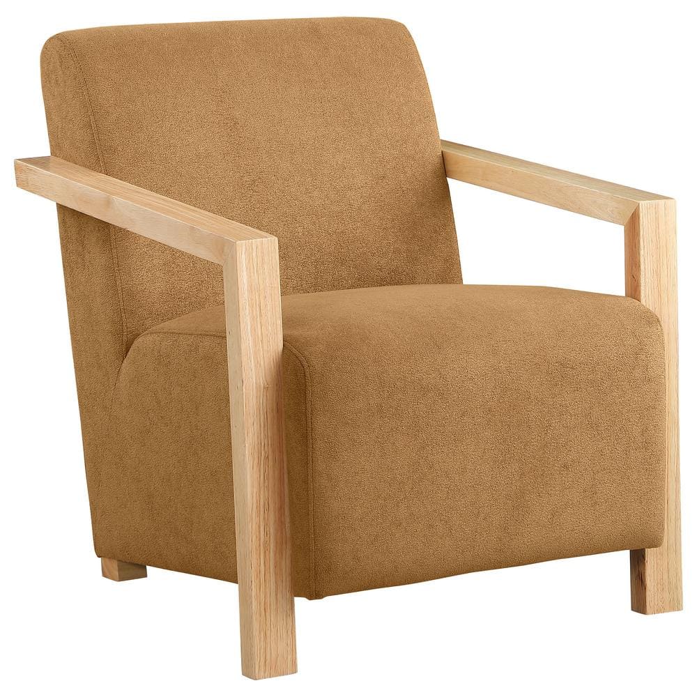 Diego Light Brown Fabric Upholstered Accent Chair with Wooden Arms