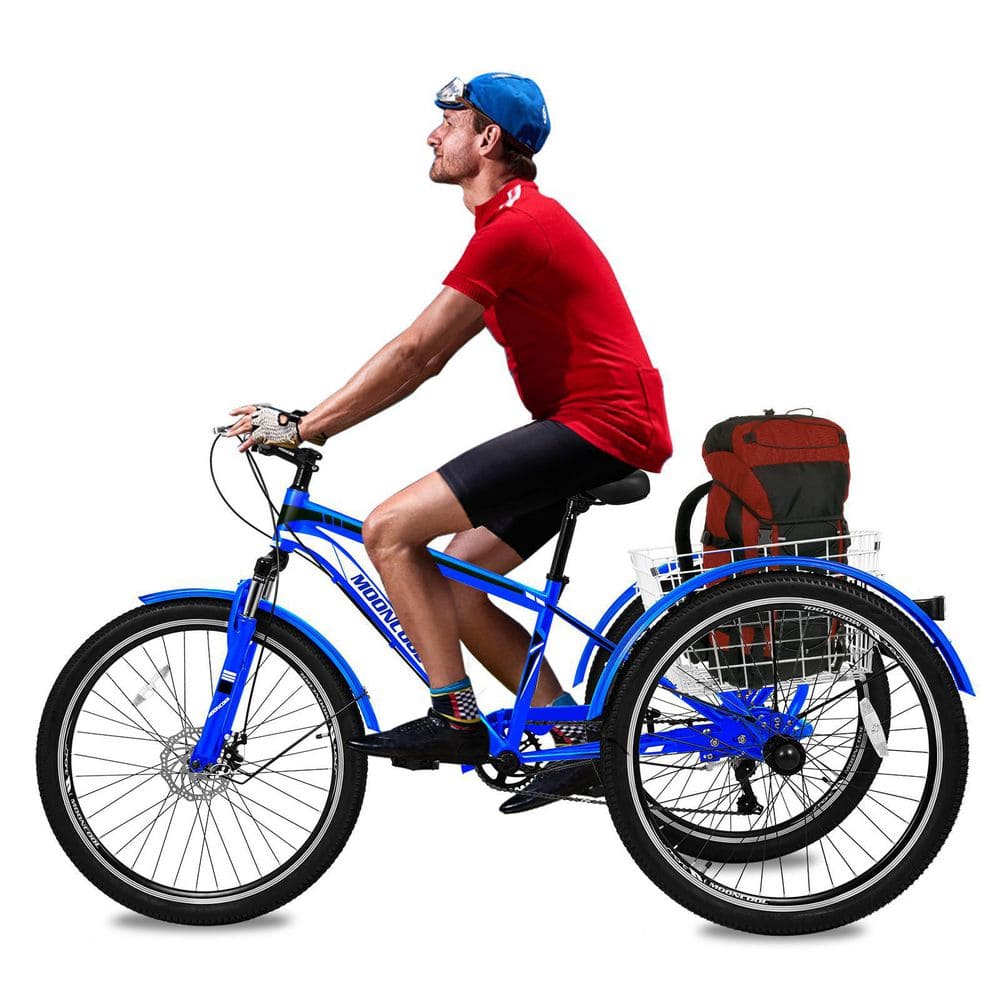 MOONCOOL 26 in. Adults Trikes with Shopping Basket, Adult Mountain Bike, 7-Speed 3-Wheel Bike Mountain Tricycle Cruiser Trike, Metallics
