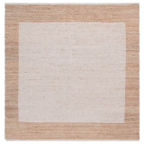 Natural Fiber 6 ft. x 6 ft. Square Natural/Ivory Bordered Weave Area Rug