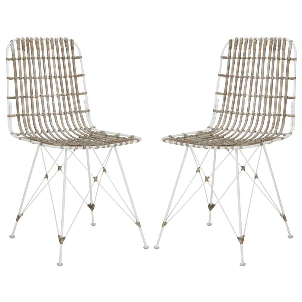 Minerva White Rattan Cane Dining Chair Set with Hairpin Legs