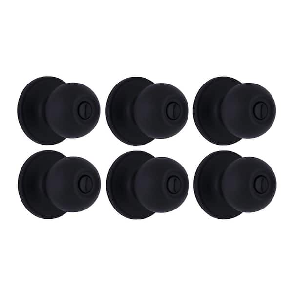 Ball Matte Black Bed/Bath Door Knob 6-Pack