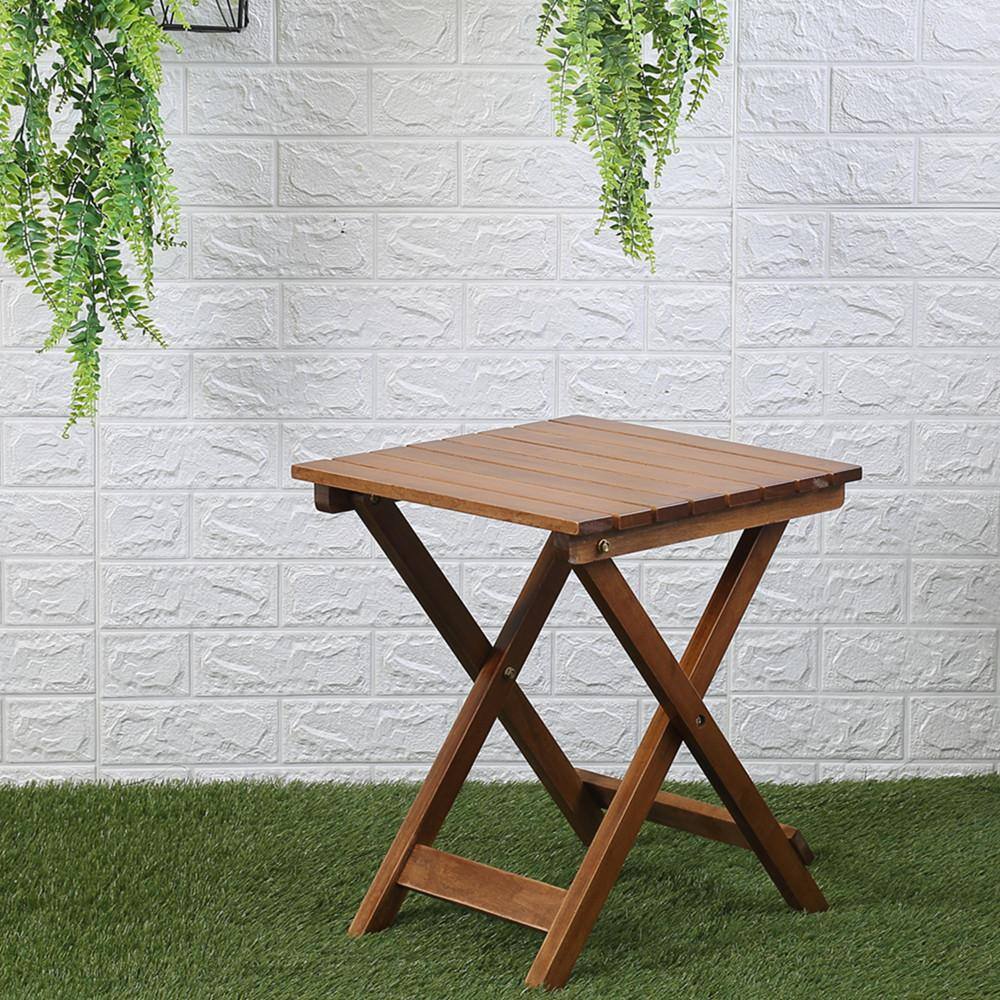 Brown Square Wooden Folding Outdoor End Table