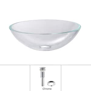Glass Vessel Sink in Crystal Clear with Pop-Up Drain and Mounting Ring in Chrome