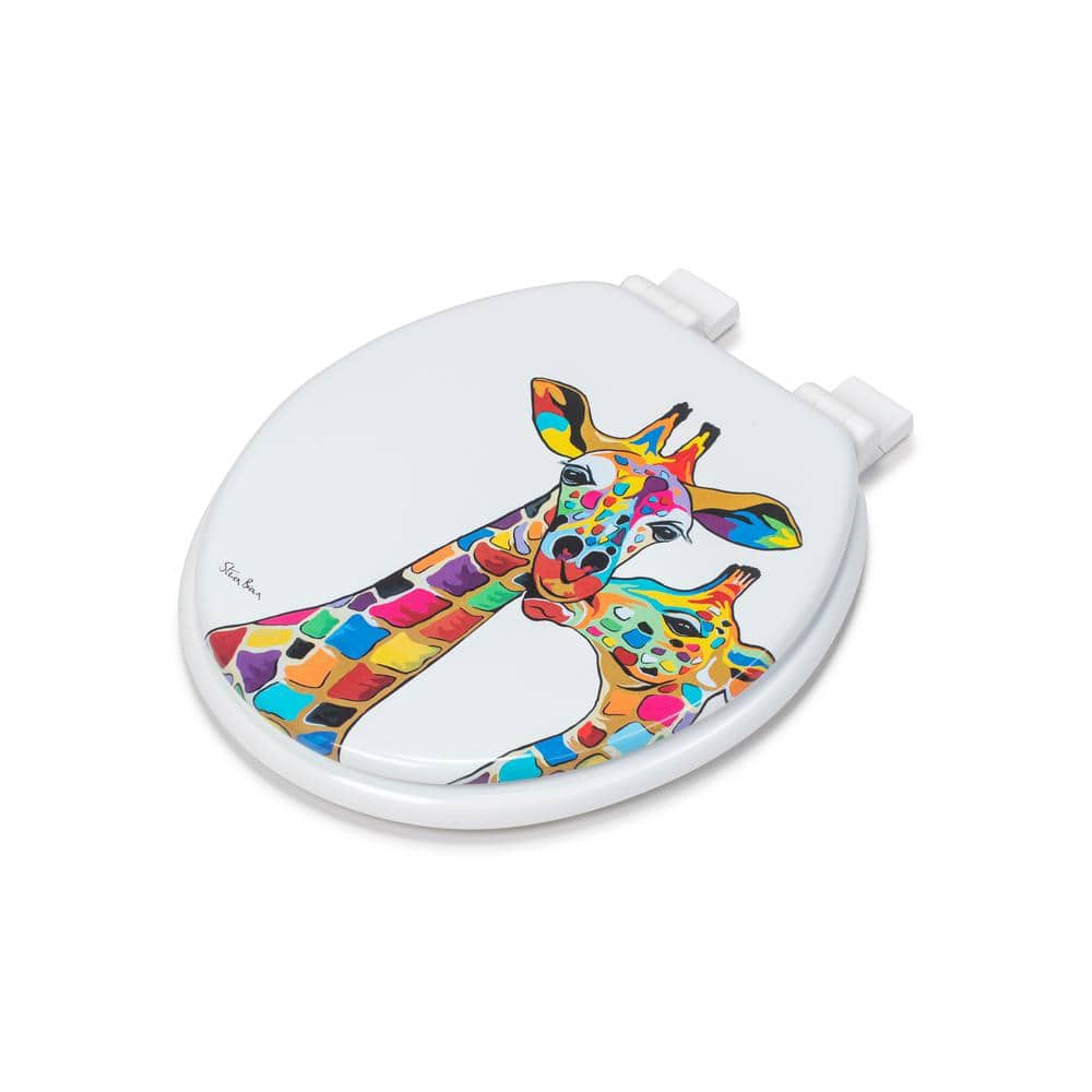 Colorful Giraffes Round Soft Close Molded Wood Toilet Seat