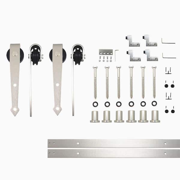 HOMACER 9 ft./108 in. Brushed Nickel Non-Bypass Sliding Barn Door Hardware Kit Arrow Design Roller for Double Doors