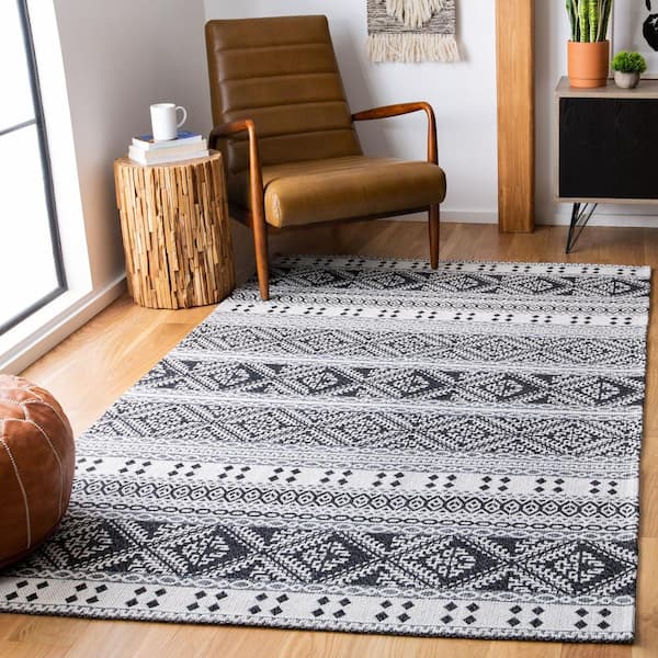 Augustine Black/Cream 9 ft. x 12 ft. Striped Tribal Area Rug