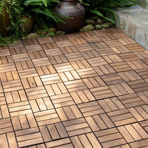 12 in. x 12 in. Square Acacia Wood Interlocking Patio Deck Tile Outdoor Checker Pattern Flooring Tile Pack of 10 Tiles