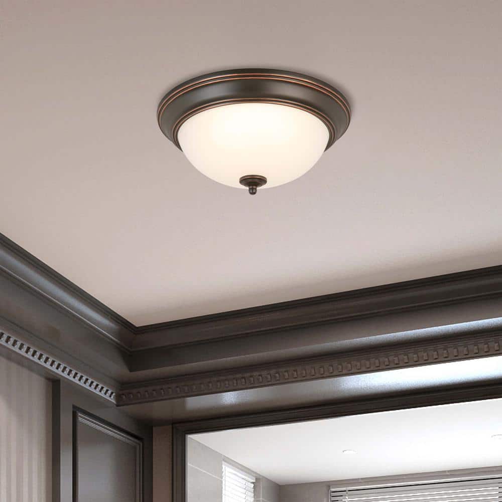 13 in. 180-Watt Equivalent Oil-Rubbed Bronze Integrated LED Flush Mount with Frosted Glass Shade (2-Pack) price history on PriceWatchPro