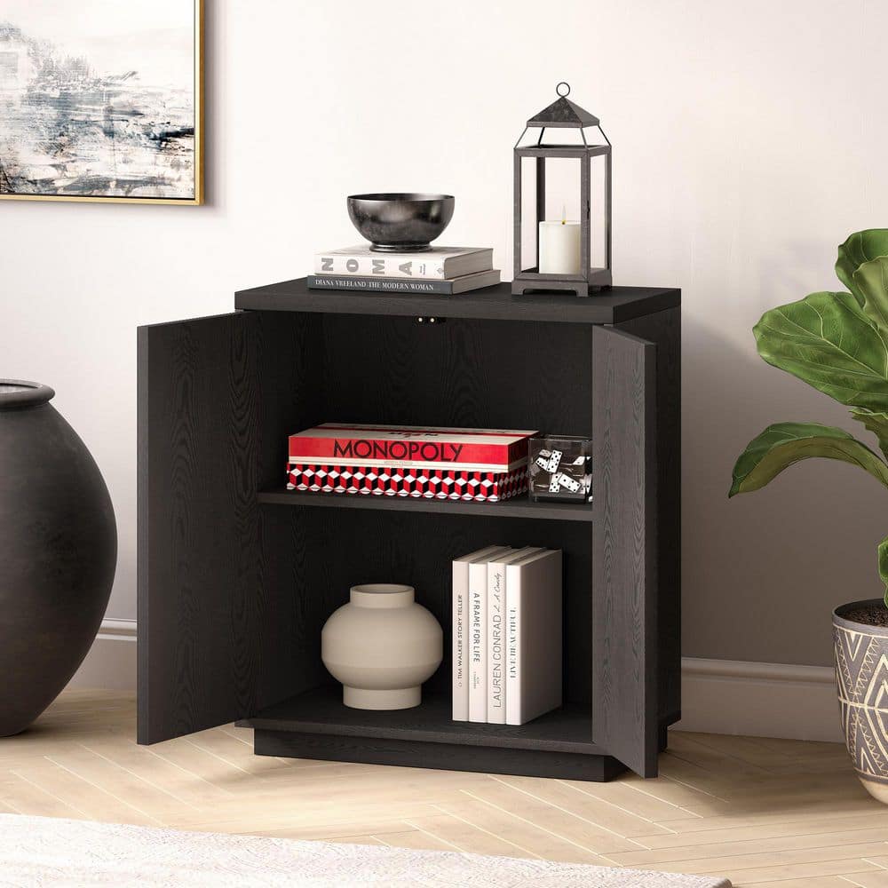 Black Grain Modern Rectangular Accent Cabinet with Adjustable Shelving