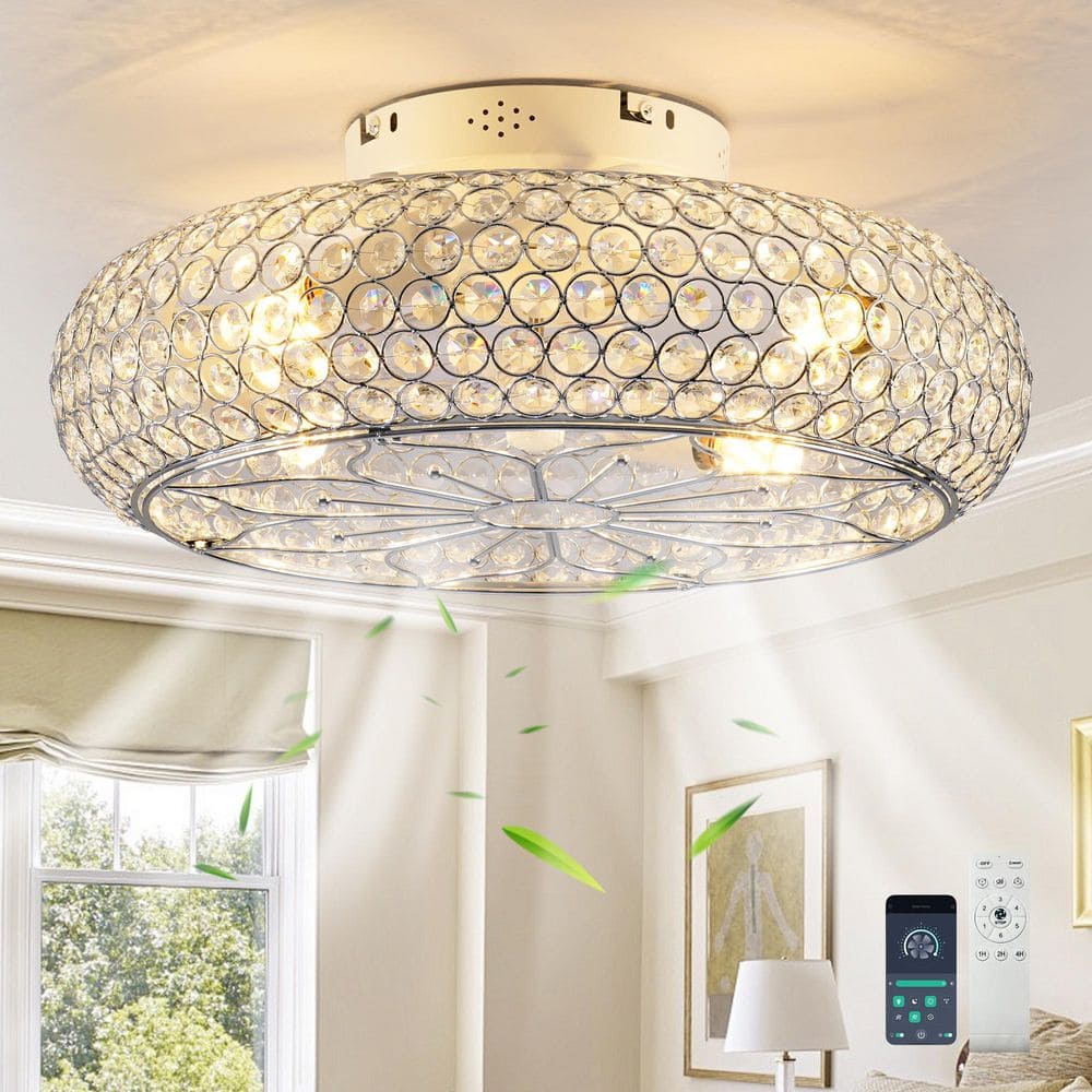 20 in. Chrome Indoor Flush Mount Caged Ceiling Fan with Light Kits and Remote Included for Bedroom Living Dining Room price history on PriceWatchPro